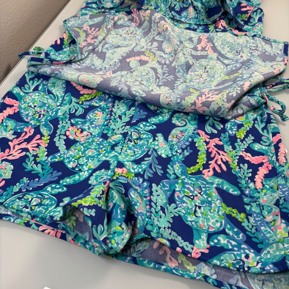 Lilly Pulitzer Womens 6 Blue Zoya Ruffle Romper NEW Turtle Villa Skort Dress - Picture 7 of 9